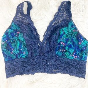 SOMA NAVY GREEN FLORAL STRETCH LACE BRA WITH NO PADS SZ MEDIUM